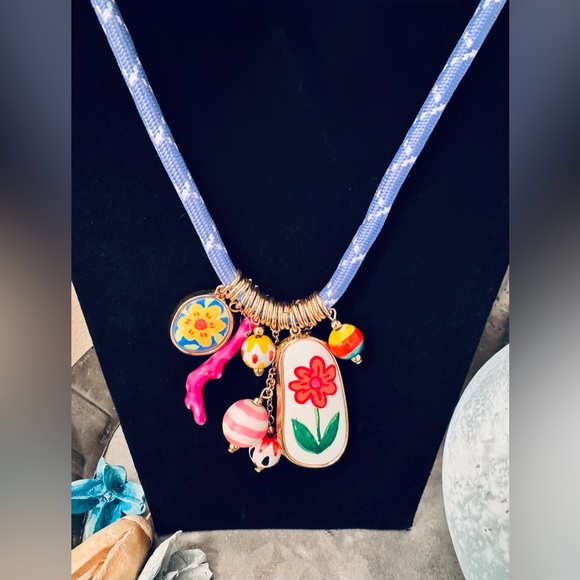 Zara Jewelry - Zara Blue Cord Necklace with Porcelain Charms